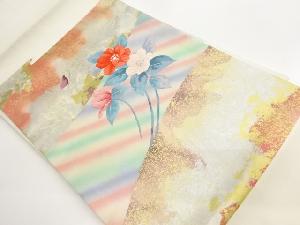 引箔花葉に蝶・抽象模様織出し名古屋帯